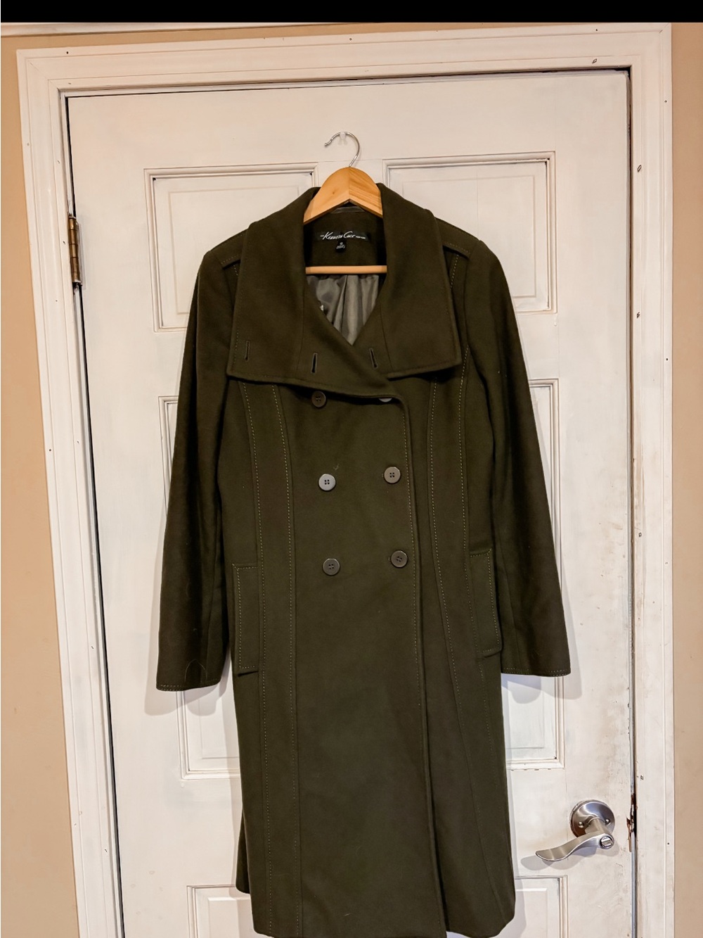 Kenneth Cole New York Olive Double-Breasted Trench Coat